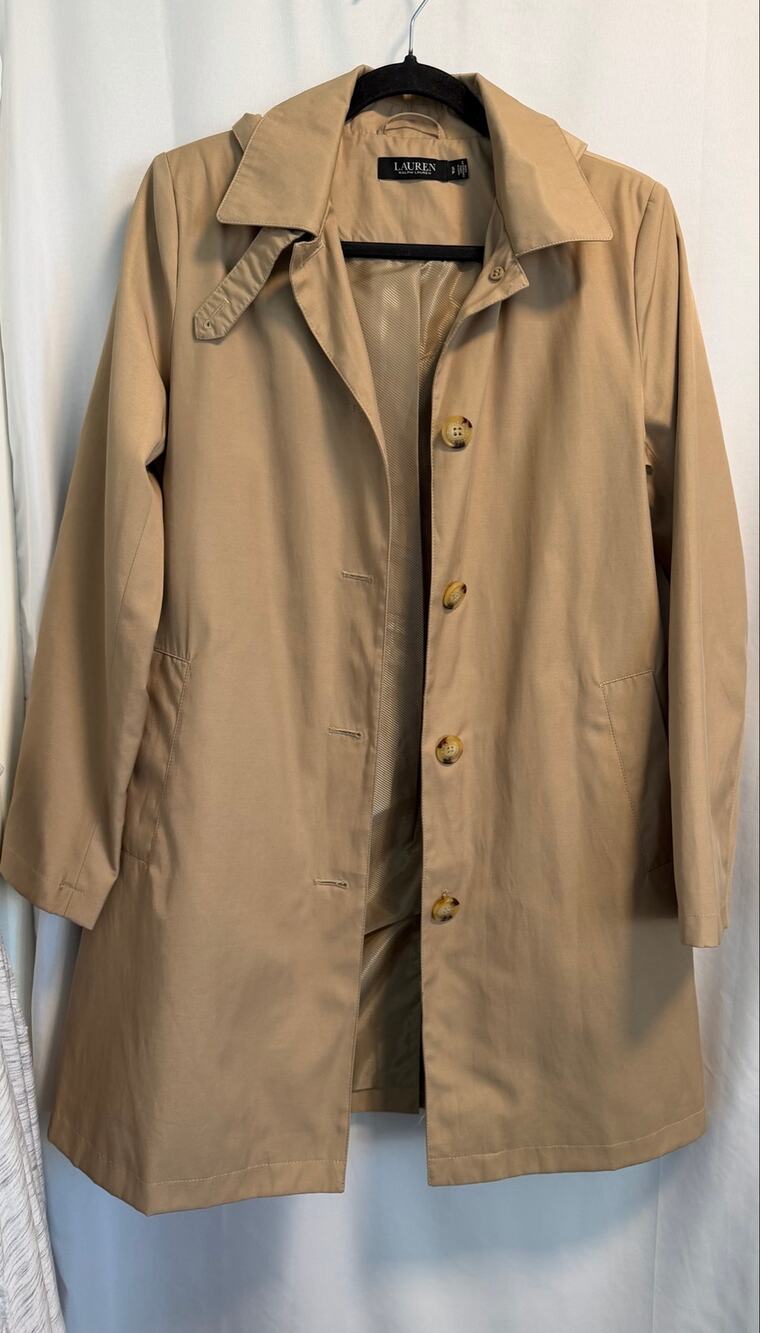 Ralph Lauren single-breasted Hooded Rain Trench Coat Balmacaan Mac Coat Tan- S